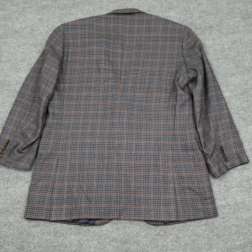 Stafford Sport Coat Mens 46 Long Blue Brown Houndstooth Merino Wool Classic Fit